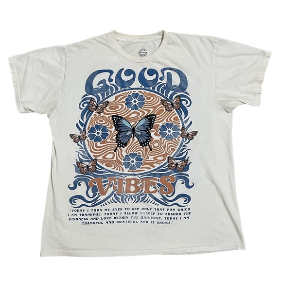 Social Culture Graphic T-shirt “Good Vibes” Y2k White Size L - Picture 1 of 5